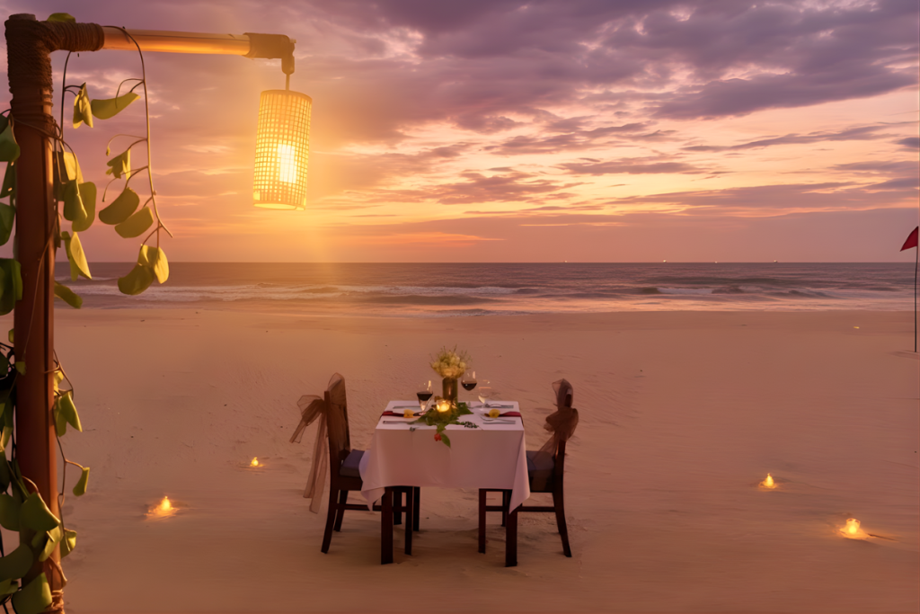 Romantic beach dinner at sunset