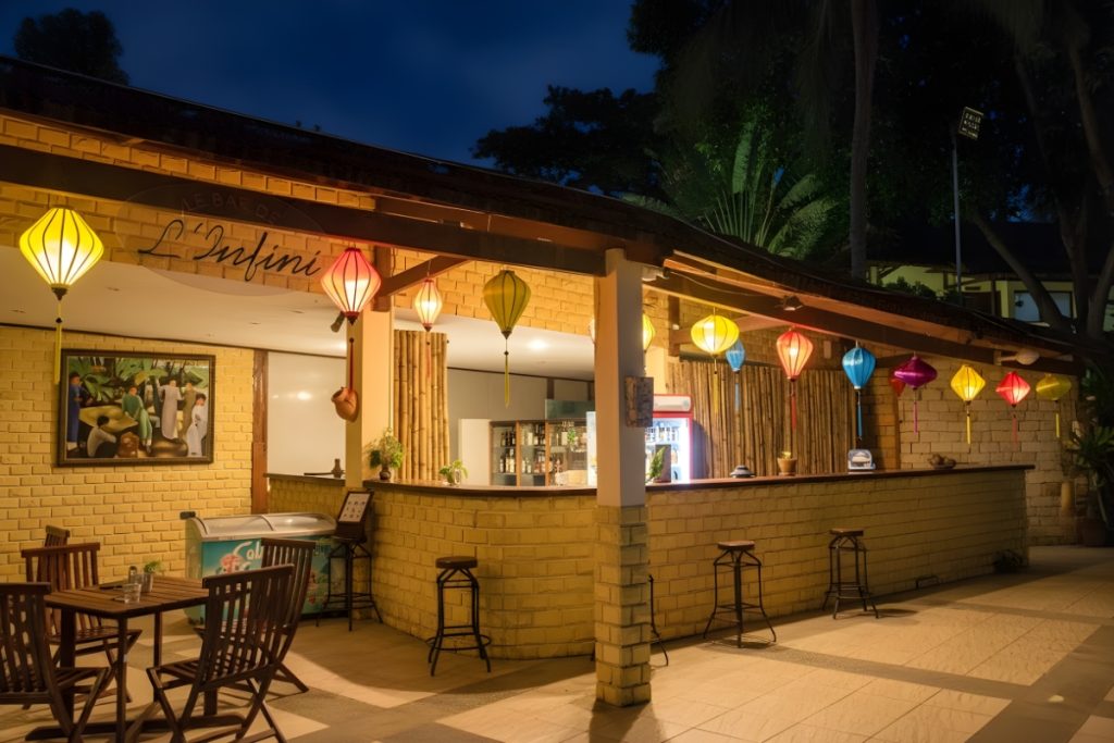 Bar with colorful hanging lanterns