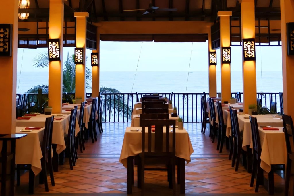Restaurant dining with ocean view